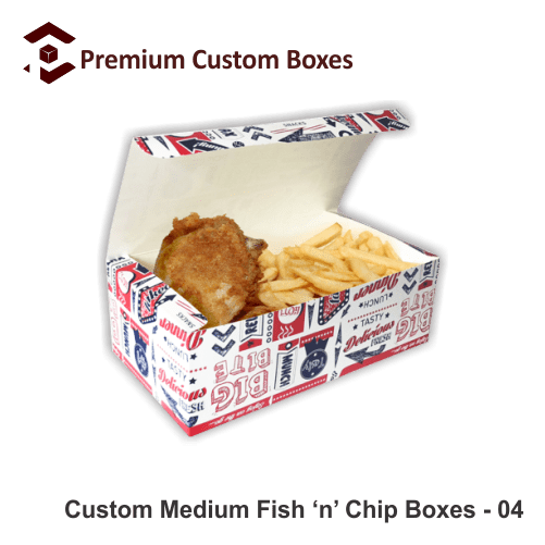 100 Printed Fish N Chip Fast Food Takeaway Boxes Small 255x155x52mm Eco Friendly 